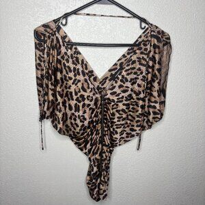 Express Y2K Shirt Womans XS Leopard Zip